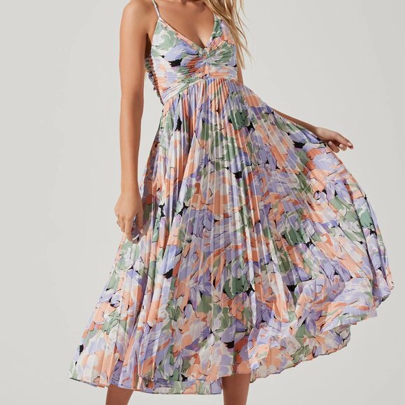 Blythe Floral Plisse Midi Dress - Picture 1 of 9